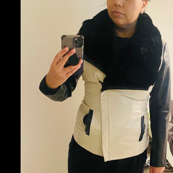 Off white danier leather jacket with rabbit fur - Picture 3 of 3